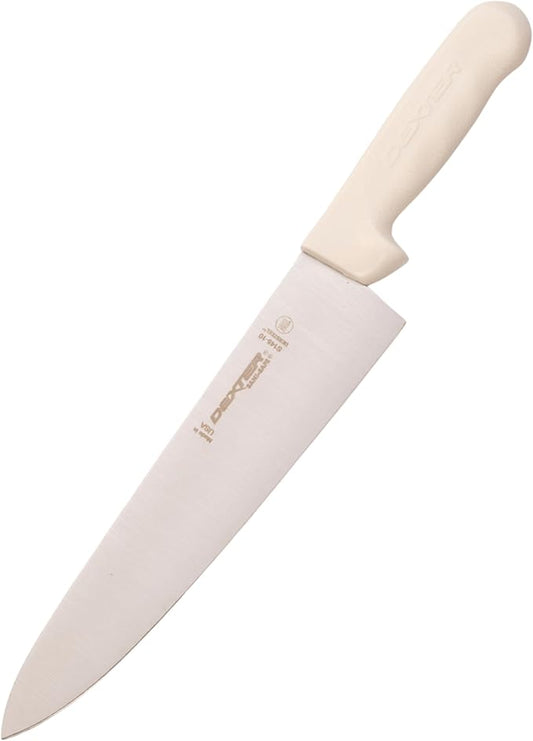 Dexter-Russell S145-10PCP 10-Inch Chef’s Knife, Sani-Safe Series Professional Kitchen Knife, High-Carbon Stainless Steel DEXSTEEL Blade, Textured White Polypropylene Handle, Heavy-Duty Chef Knife