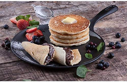 Victoria 10.5-Inch Cast Iron Comal Griddle Pan with a Long Handle, Preseasoned with Flaxseed Oil, Made in Colombia