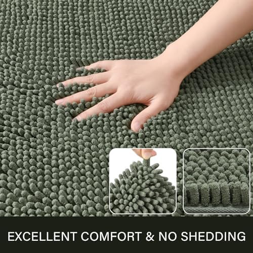 LOCHAS Luxury Bathroom Rug Shaggy Bath Mat 24 x 48 Inch, Sage Green