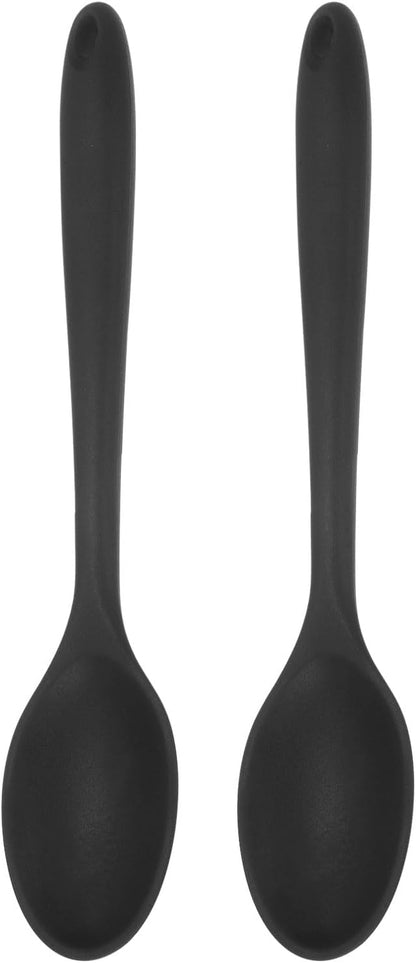 HARFINGTON 2Pcs Silicone Spoons, Heat Resistant Kitchen Cooking Utensil Spoon for Cooking, Mixing, Stirring and Serving, Black