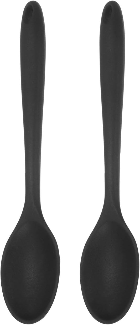HARFINGTON 2Pcs Silicone Spoons, Heat Resistant Kitchen Cooking Utensil Spoon for Cooking, Mixing, Stirring and Serving, Black