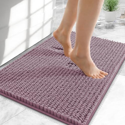 OLANLY Thick Chenille Small Bathroom Rugs Mats 24x16, Deep Plum