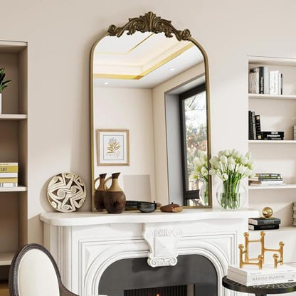 Dewfig Vintage Arched Wall Mirror, 36"x24" Antique Bronze Bathroom Mirror