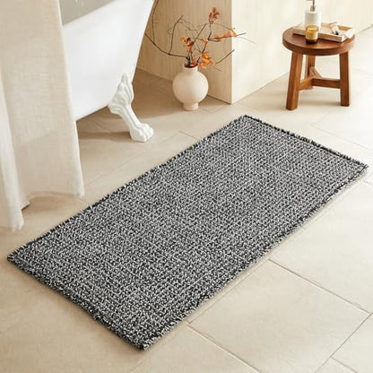 TYUU Waffle Bath Mat, Boho Bathroom Rugs Non Slip, 48x24 Black & White