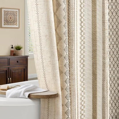 Natural Linen Boho Shower Curtain,72" W x 96" L