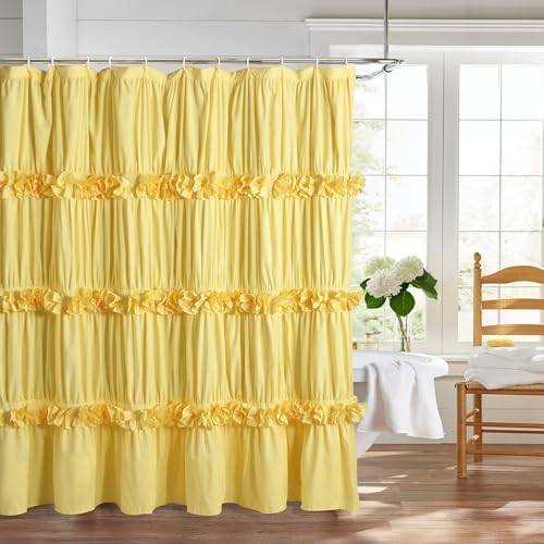 Homechoice Decor Bright Yellow Shower Curtain with 12 Buttonholes