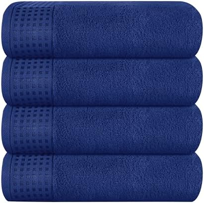 GLAMBURG Ultra Soft 4 Pack Oversized Bath Towel Set 27x54 inches, 100% Cotton Bath Towels, Highly Absorbant Compact Quickdry & Lightweight Towel, Ideal for Gym Travel Camp Pool - Navy Blue