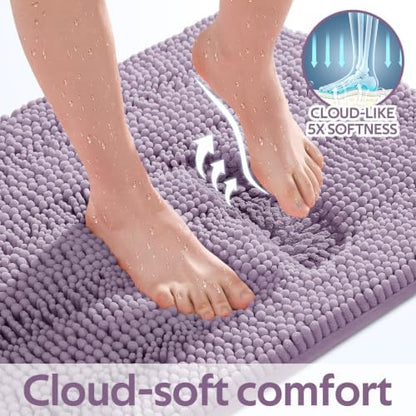 ACCUMTEK Striped Lavender Bathroom Rug Mat Set 2 piece 32"x20"+24"x17" Ultra Soft, Non Slip Chenille Bath Rugs, Absorbent Plush Shaggy Bath Mats for Bathroom, Bedroom, Kitchen, Shower, Tub