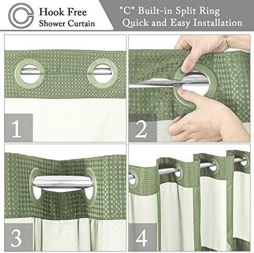 Gibelle No Hook Cloth Green Shower Curtain with Liner, 72x86