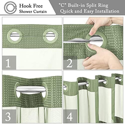 Gibelle No Hook Cloth Green Shower Curtain with Liner, 72x80