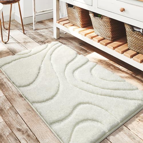 DEXDE Bathroom Rugs 20x32 Non Slip Bath Mats for Floor Shower Tub, White