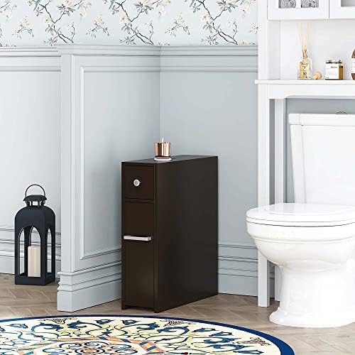 Spirich Small Bathroom Storage Cabinet with Toilet Paper Holder, Espresso