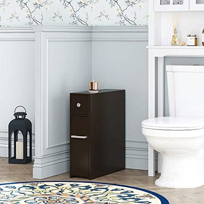 Spirich Small Bathroom Storage Cabinet with Toilet Paper Holder, Espresso