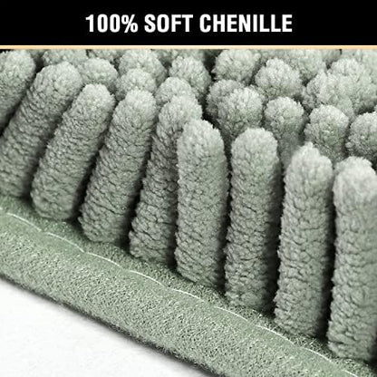 H.VERSAILTEX Original Luxury Chenille Bathroom Rug Mat (32" x 20"/20" x 20"), Extra Soft & Absorbent Shaggy Rugs, Machine Wash/Dry, Perfect Plush Carpet Mats for Tub (Curved Set, Sage)