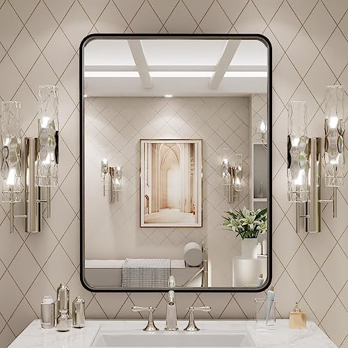 LOAAO 24X32 Inch Black Metal Framed Bathroom Mirror