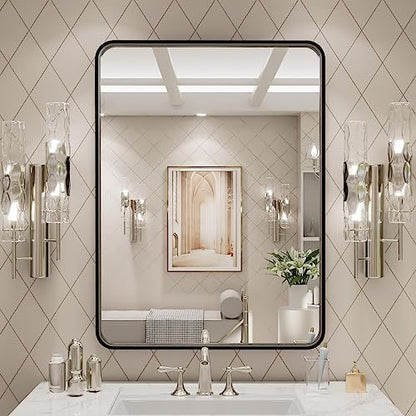 LOAAO 24X32 Inch Black Metal Framed Bathroom Mirror