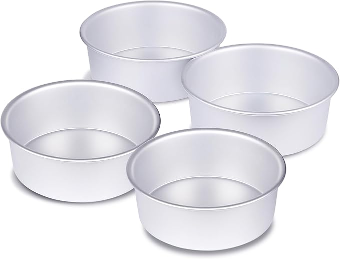 4 x 2 inch Round Cake Pan Set of 4, Aluminum Baking Pans for Mini Cakes, Heavy Duty Non-Stick, Evenly Baking Tools for Home Kitchen, Birthday Wedding Anniversary