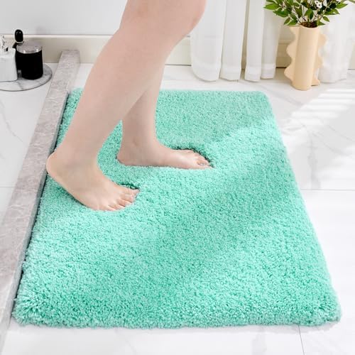 Disolla Mint Green Bathroom Rug 20x32 - Non-Slip Plush Thick Bath Mat, Highly Absorbent & Ultra Soft Fluffy Floor Mat, Machine Washable for Shower and Tub