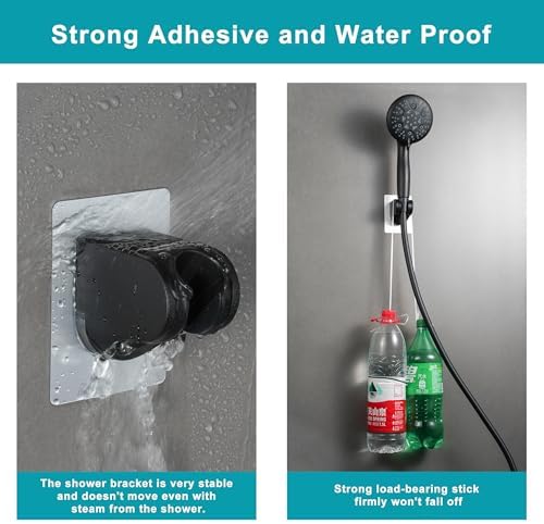 GwernKB Shower Head Holder Strong Adhesive No Drilling Wall Mount Adjustable Handheld Showerhead Bracket for RV Kids Bathroom Shower,Fix Firmly and Use Conveniently (Black, 2)