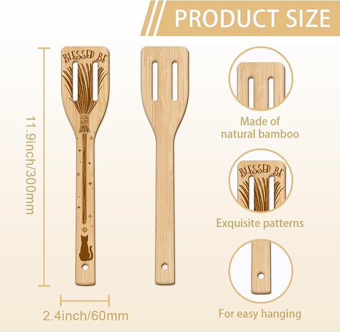 GLOBLELAND 6 Pcs Witchcraft Wooden Spoons Utensil Set Divination Bamboo Carving Kitchen Cooking Utensils Magic Wooden Engraved Cooking Spatula Set for Kitchen Fun House Warming Gift