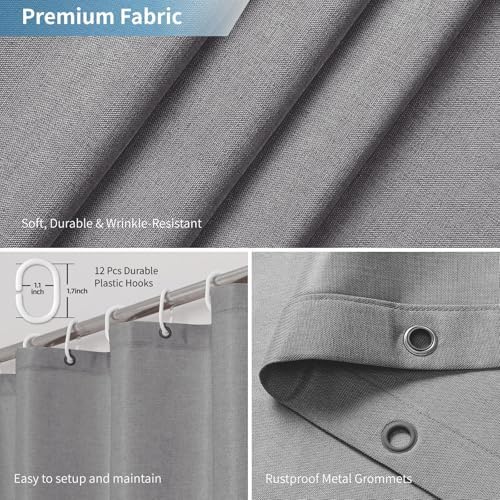 Extra Long Fabric Shower Curtain,No Liner Needed,72"x96",Grey