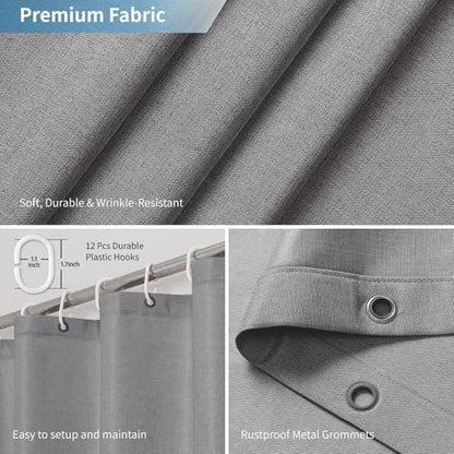 Waterproof Fabric Shower Curtain,No Liner Needed,72x72,Grey