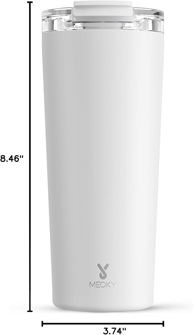 Meoky 24 oz Travel Coffee Mug with Leak-proof Lid, Stainless Steel Insulated Coffee Tumbler, Keeps Hot for 8 Hours or Cold for 24 Hours, Fits in Car Cup Holder (Ivory)