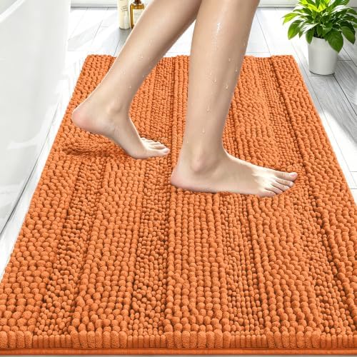 Smiry Thick Chenille Bathroom Rugs 30x20, Soft Absorbent Bath Mat, Clay