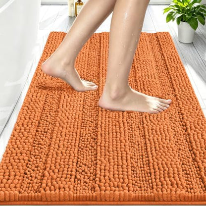 Smiry Thick Chenille Bathroom Rugs 30x20, Soft Absorbent Bath Mat, Clay