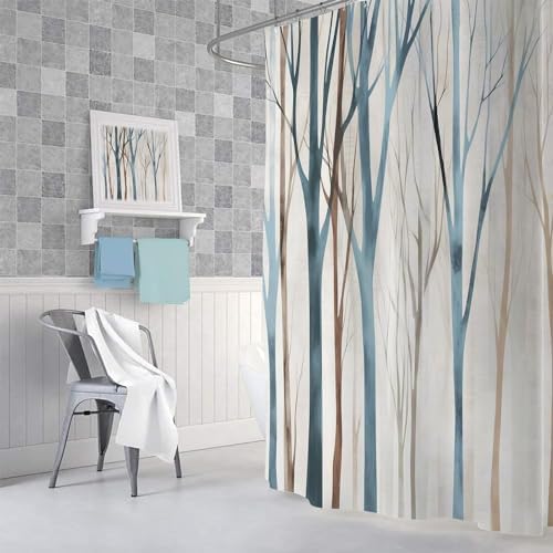Tree Shower Curtain 72x84 Inch, Modern Minimalist Forest Bathroom Decor