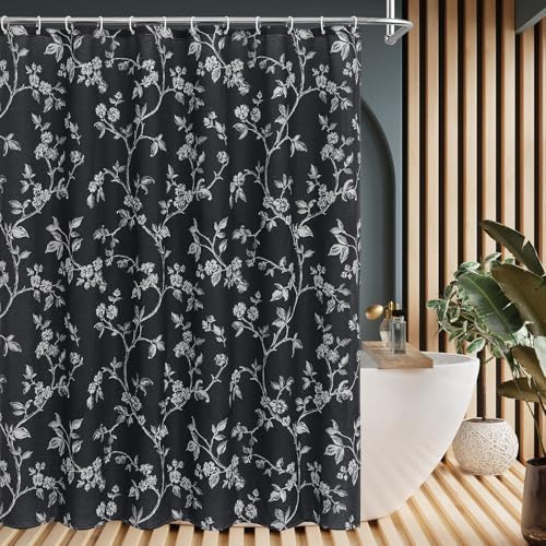 MitoVilla Long Cotton Floral Shower Curtain for Bathroom,72 x 78