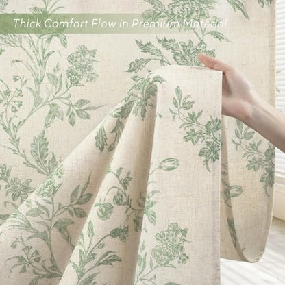 Sage Green Floral Shower Curtain,Vintage Linen Beige Cottagecore Shower Curtains for Bathroom, 72" W x 72" L