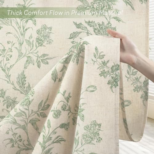 Sage Green Floral Shower Curtain,Vintage Linen Beige Cottagecore Shower Curtains for Bathroom, 72" W x 84" L