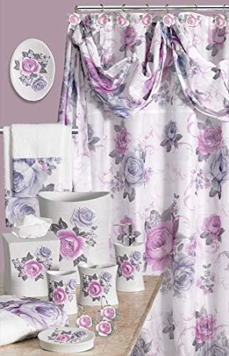 Zahari Home 13pc Michelle Bathroom Shower Curtain Sets Shower Curtain & 12 Shower Bathroom Hooks Modern Classic Luxury Contemporary Decor Floral Shower Curtain Stylish Bath Sets