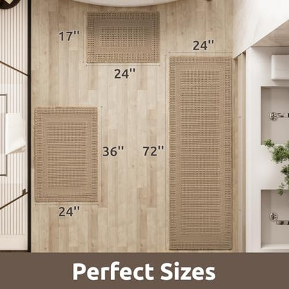 AMOAMI Waffle Bathroom Runner Rugs, Long Bath Mat Non Slip 24''x72'' Beige