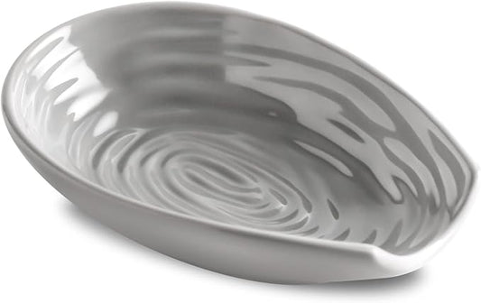 Hasense Spoon Rest for Stove Top, Large Ceramic Spoon Holder for Kitchen Counter, Farmhouse Cooking Utensil Rest Spatula Holder for Ladles and Tongs, Dishwasher Safe and Heat-Resistant, Grey