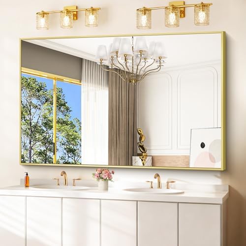 COFENY 36x55inch Bathroom Mirror, Gold Rectangle Mirror with Thin Metal Frame, Large Rectangular Wall Mirror for Bathroom, Living Room, Hair Salon, Big Farmhouse Mirror Hang Horizontal/Vertical
