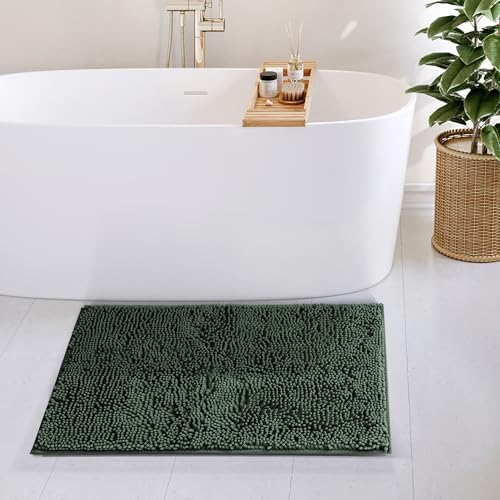 Hearth & Harbor Bathroom Rugs, Chenille Bath Mat - Machine Washable Bath Mats for Bathroom Non-Slip Backing Rubber, Quick Dry Bathroom Mat