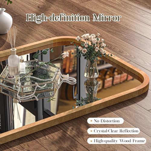 36"x28" Arched Wood Bathroom Mirror - Handcrafted Modern Farmhouse Bathroom Mirror with Tempered Glass&Natural Wood Frame, Anti-Fog Decorative Vanity Mirror for Bedroom, Living Room, Spa & Home Decor
