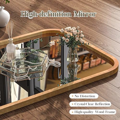 36"x24" Arched Wood Bathroom Mirror - Handcrafted Modern Farmhouse Bathroom Mirror with Tempered Glass&Natural Wood Frame, Anti-Fog Decorative Vanity Mirror for Bedroom, Living Room, Spa & Home Decor