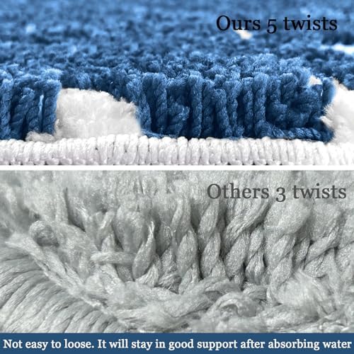 Blue Bathroom Runner Rug - Blue Long Bath Mat Runner Large Leaf Bath Rugs Non Slip Washable Bath Rug for Bathroom Floor, Cute Restroom Rug, Plant Absorbent Bathmat Botanical Decor 24" x 60"