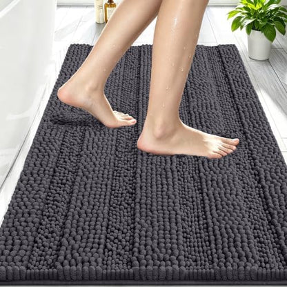 Smiry Thick Chenille Bathroom Rugs 30x20, Absorbent Bath Mat, Dark Grey
