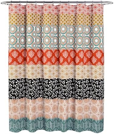 Lush Decor Shower Curtain, Turquoise & Orange | Bohemian Stripe | 72"W x 72"L | Pack of 6