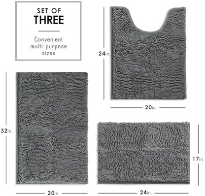 Hearth & Harbor Bathroom Rugs, Chenille Bath Mat - Machine Washable Bath Mats for Bathroom Non-Slip Backing Rubber, Quick Dry Mat - Grey Bath Rug, 17x24-20x32-20x24