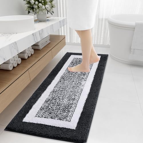 OLANLY Bathroom Runner Rugs 47x20, Long Bath Mats for Bathroom Floor, Black