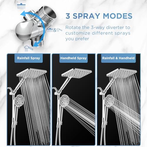 MakeFit Dual Filtered Rain Shower Head Combo, High Pressure Handheld Shower Head with Adjustable Bar - Rainfall Shower Head And Showerhead with Filter for Hard Water - Removes Chlorine