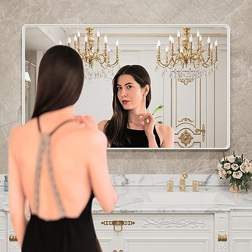 LOAAO 55x30 Inch White Metal Framed Bathroom Mirror