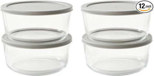 8-Piece Glass Food Storage Containers Set (4 Containers + 4 BPA-Free Lids) | 6.5-Cup, Leakproof | Microwave, Freezer, Oven & Dishwasher Safe | Ideal for Meal Prep & Pantry Organization, Grey