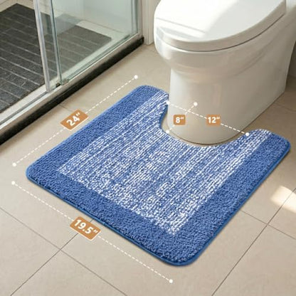 Toilet Rug U-Shaped 24x19 Washable Non Slip, Soft Absorbent Bath Mat Blue