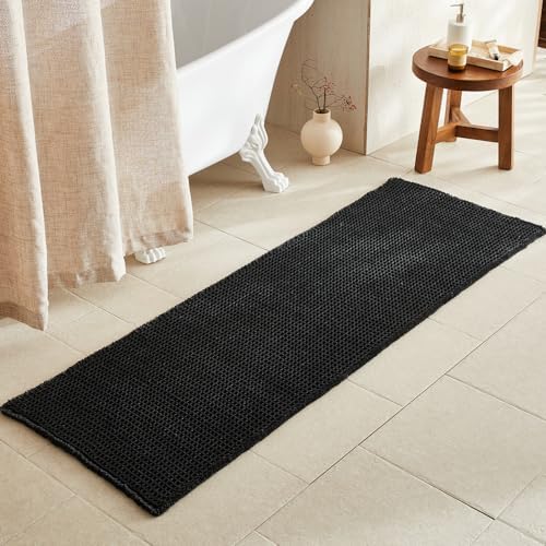 TYUU Black Waffle Runner Rug Bathroom, Long Boho Bath Mat, 72x24